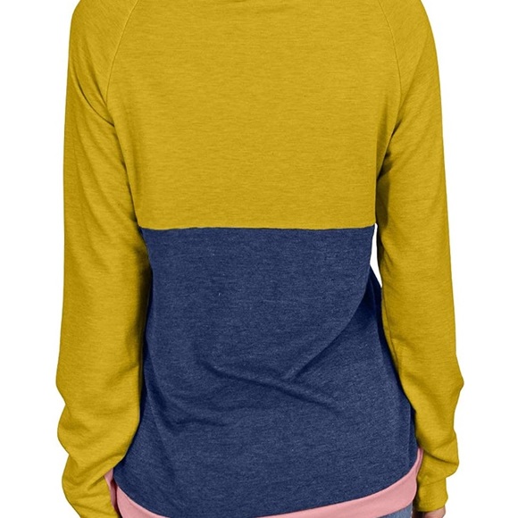 Cowl Neck Long Sleeve Color Block Comfy Pullover - Picture 2 of 2